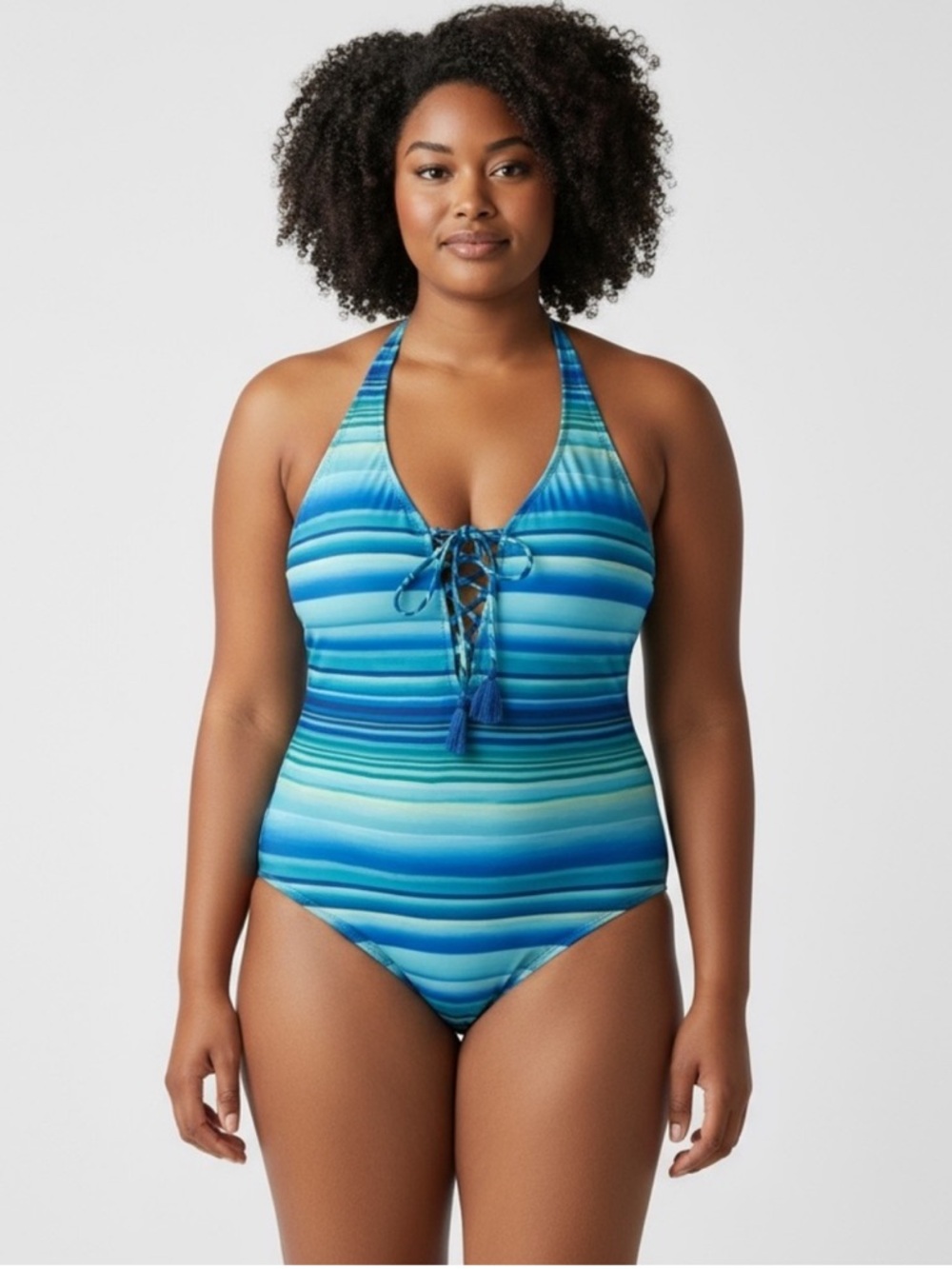 NEW Venus Blue One Piece Swimsuit Plus Size 22 Halter Tie Open Back Lace Up Swim